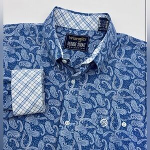 Wrangler George Strait Cotton Paisley Casual Button-Down Shirts for Men XL